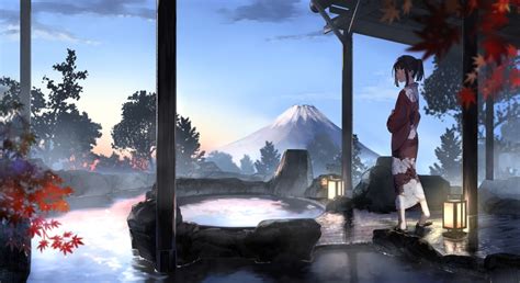 Download 1980x1080 Anime Girl Kimono Japanese Hot Spring