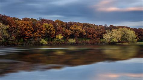 River Water Reflection Clouds Trees Quiet Autumn Sky Wallpapers