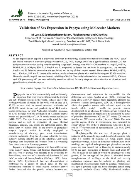 Pdf Validation Of Sex Expression In Papaya Using Molecular Markers