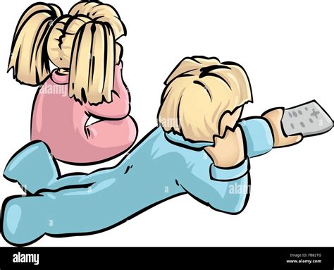 A Vector Illustration Of Two Cute Children Watching Tv Either In The