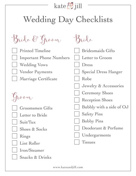 Wedding Day Checklist Printable Free Printable Wedding