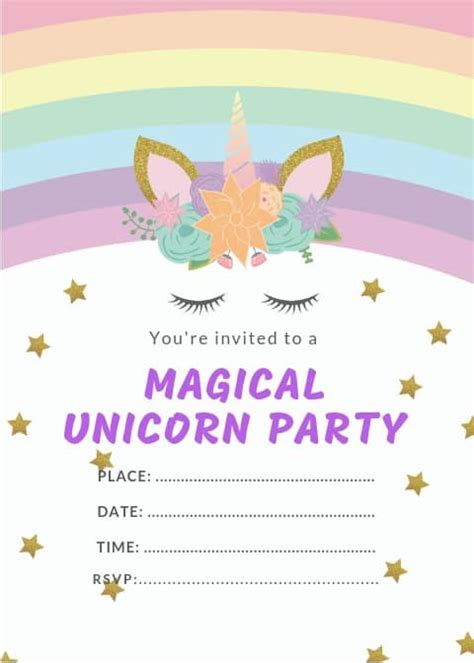 Rainbow Unicorn Invitation Template Free Printable Templates
