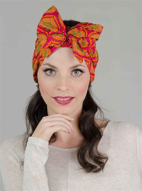 Orange Printed Dolly Bow Headband Women Bow Headband Bohimian