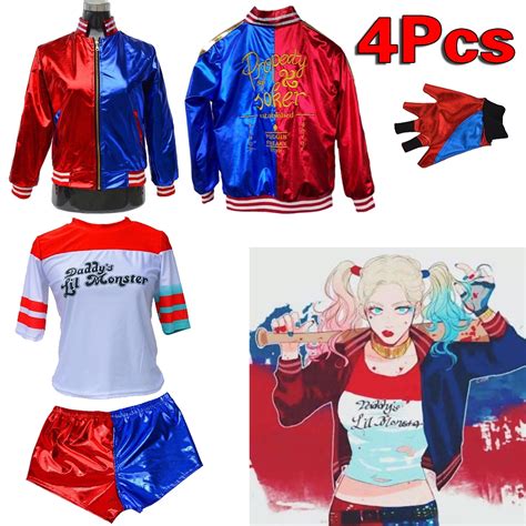 Girls Cosplay Harley Quinn Costumes Suicide Squad Joker Halloween T Shirts Jacket Adult Xl