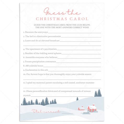 Guess The Christmas Carol Games Printable Instant Download Littlesizzle