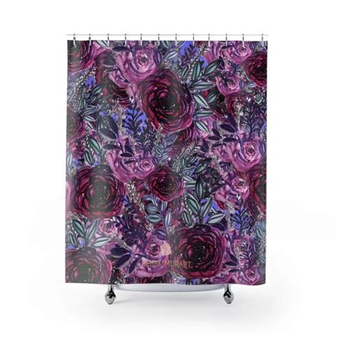 Purple Rose Floral Shower Curtains Elegant Violet Print 71x74 In Bath Curtains Printed In Usa