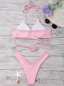 Off Padded Halter Wrap Bikini Set In Light Pink Zaful