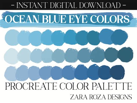 Ocean Blue Eye Colors Procreate Color Palette Face Portrait Etsy