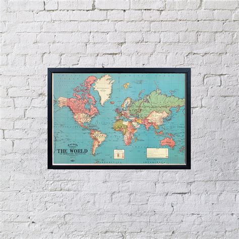 Framed World Map Push Pin Travel Map Wall Art Etsy