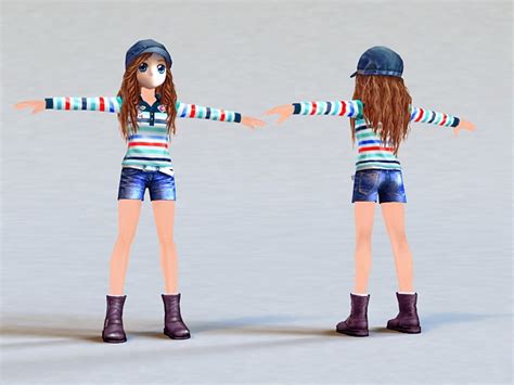 Baseball Anime Girl 3d Model 3ds Max Files Free Download Modeling