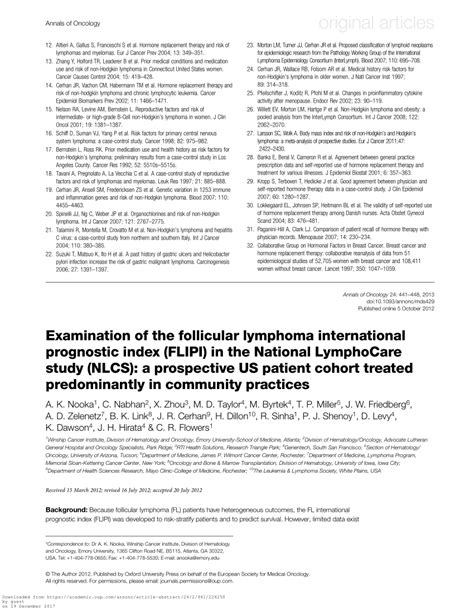 Pdf Examination Of The Follicular Lymphoma International Prognostic