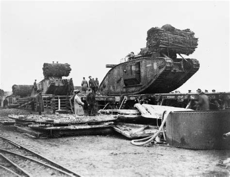 Ww1 British Mark Iv Female Tanks Being Loaded Aboard Flat Bed Railway