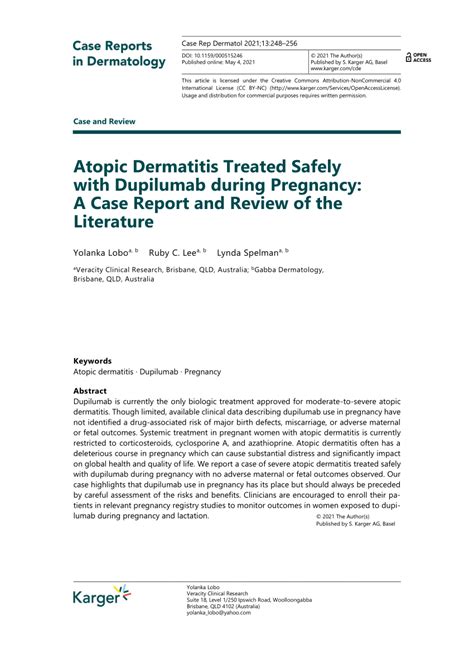 Pdf Atopic Dermatitis Treated Safely With Dupilumab During Pregnancy