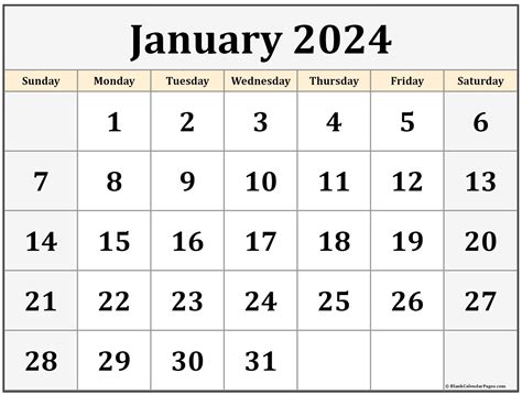 2024 January Calendar Free Printable 2024 Calendar Pdf
