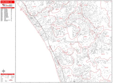 Carlsbad California Zip Code Wall Map Red Line Style By Marketmaps