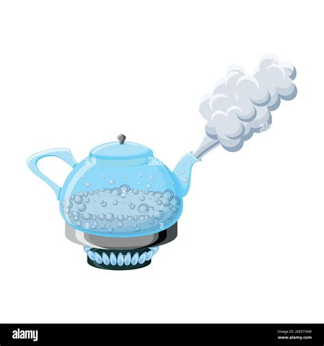 Transparent Glass Kettle With Boiling Water And Steam On Gas Stove Top