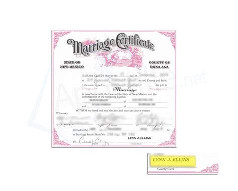 county of dona ana state of new mexico marriage certificate issued by lynn j ellis county clerk