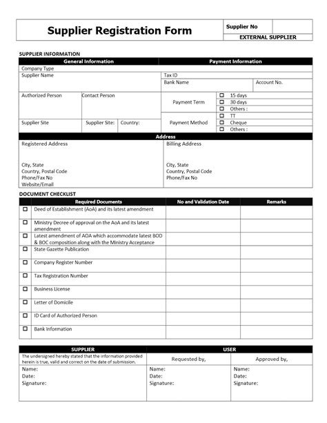 Material Requirement Form Supplier Registration Form Template
