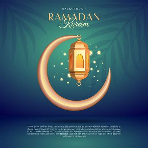 Ramadan Kareem Design Banner Crescent Moon With Lantern Gold Color