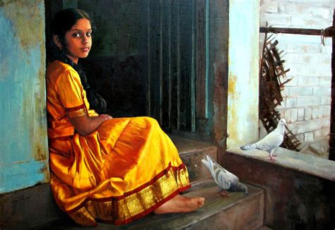 S Elayaraja Arte Woman Painting Realistic Oil Painting Indian Artist