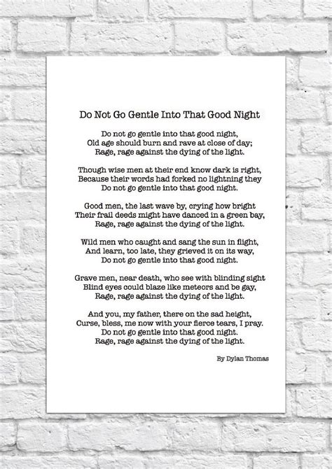 Do Not Go Gentle Into That Good Night By Dylan Thomas Poem A4 Size