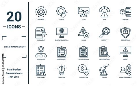 Crisis Management Linear Icon Set Includes Thin Line Recovery