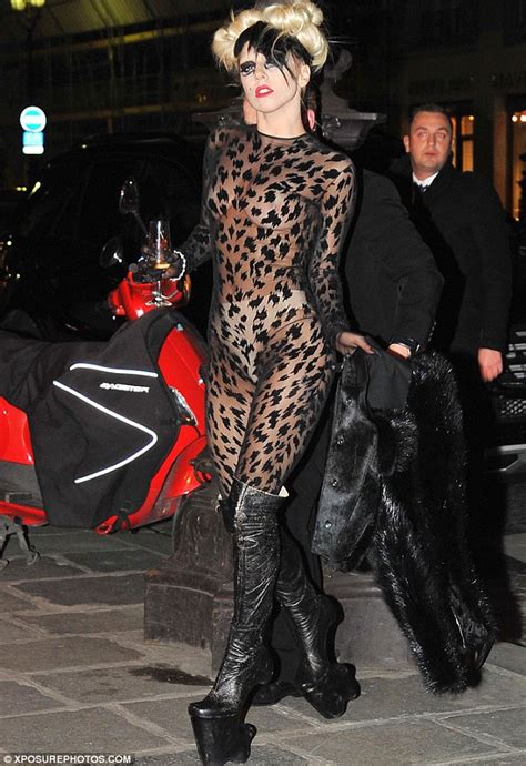Lady Gaga In See Through Leopard Print Catsuit At Paris Restaurant