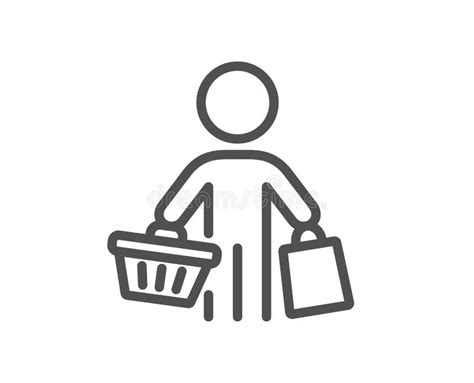 Buyer With Shopping Cart Line Icon Customer With Bags Sign Vector