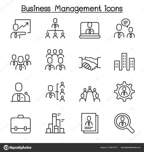 Business Management Business Administration Icon Set Thin Line Style