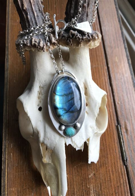 Sterling Silver Labradorite And Turquoise Pendant Inspired By Nature