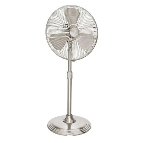 Hunter Adjustable Height 16 In Oscillating Brushed Nickel Pedestal Fan