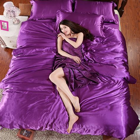 Hot 100 Pure Satin Silk Bedding Sethome Textile King Size Bed Set