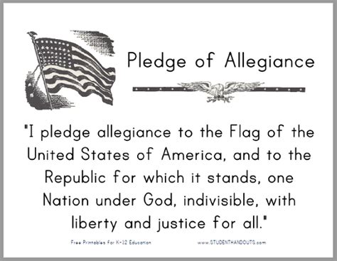 Pledge Of Allegiance Printable Sign For Classrooms Student Handouts