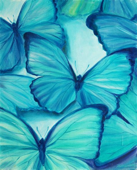 Original Oil Painting Butterfly Home Decor Wall Decor Blur Azure