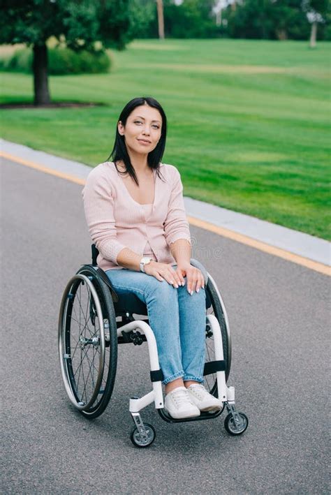Young Disabled Woman In Wheelchair Smiling Stock Image Image Of