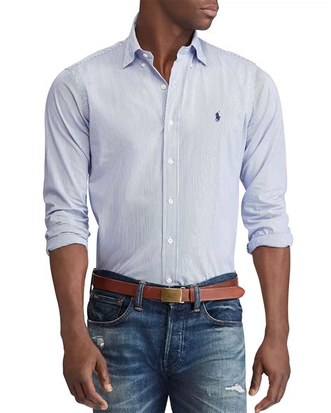 POLO RALPH LAUREN Slim Fit Striped Poplin Shirt Blue White Choice
