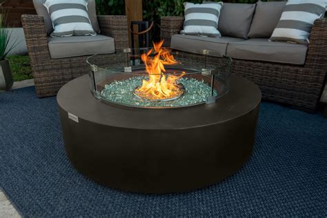 Buy 42 Round Modern Concrete Fire Pit Table W Glass Guard And Crystals Set In Brown By Akoya