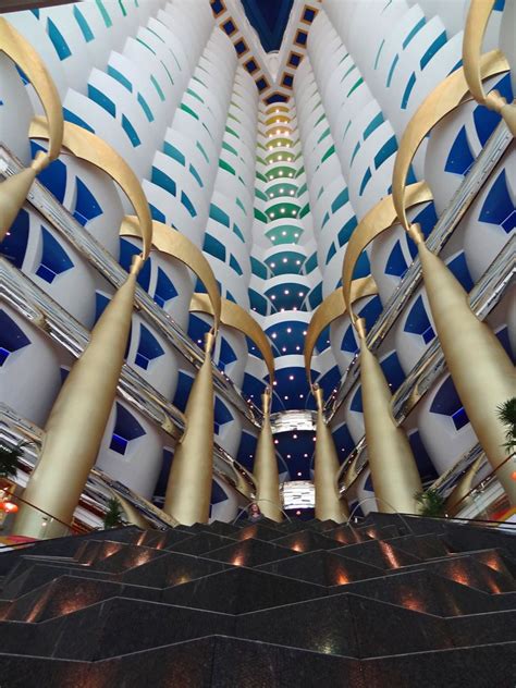 Lobby Burj Al Arab Hotel With Fountain Dubai From The Lobby You Can