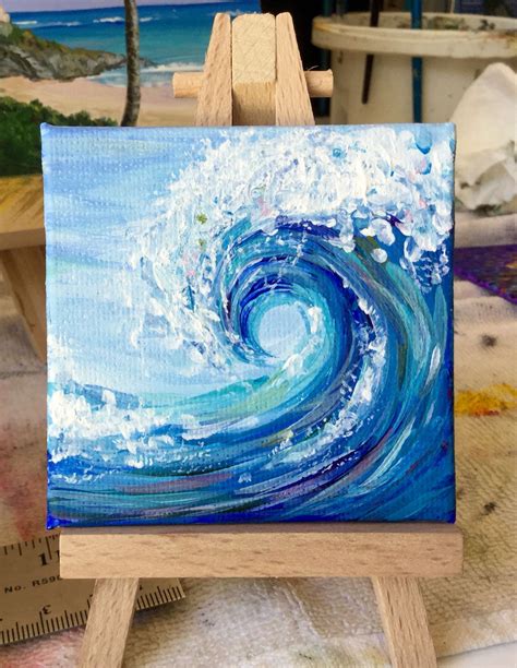 Blue Wave 3x3 Acrylic Acrylic Painting Canvas Small Canvas Art