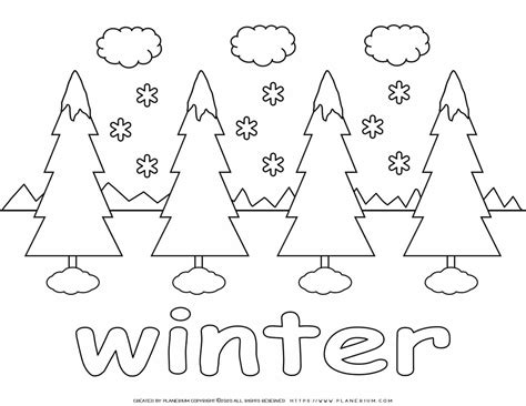 Winter Coloring Pages Four Trees In Winter Snow Planerium