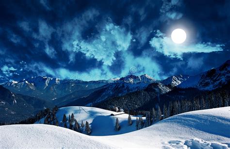 Mystic Winter Landscape With Full Moon Stock Photo Image Of Outdoor