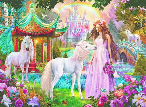 720p Free Download Princess And Unicorns Fantasy Green Girl