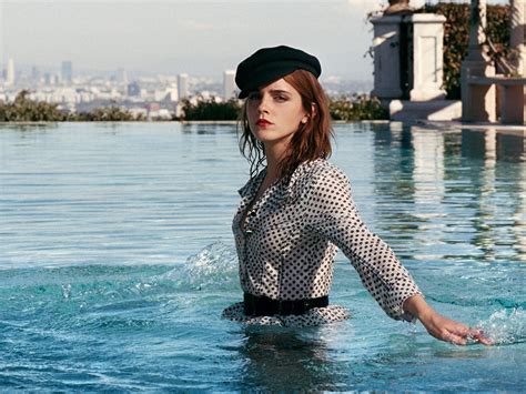 Girl Hat Swimming Pool Brunette Emma Watson Actress Wallpaper