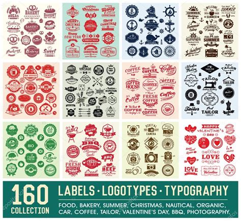 160 Labels And Logotypes Design Set Retro Typography Design Badges