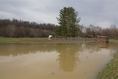 An inundation or flood, especially when the water is charged with much suspended material.(source: Photos: February 2018 Flooding - WOUB Public Media