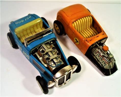 Two 1950s Tin Friction Hot Rod Cars For Parts Restore Nomura Bandai