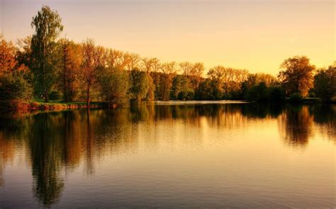 Sunset Over The Lake Autumn Hd Nature Wallpaper Preview