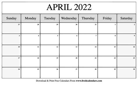 April 2022 Blank Calendar Your Printable Calendar Gambaran