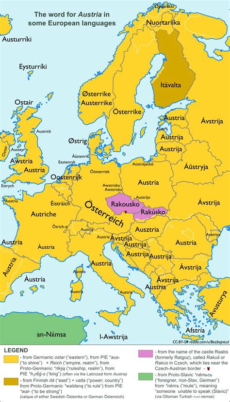 Name Of Austria In Different European Languages Europe