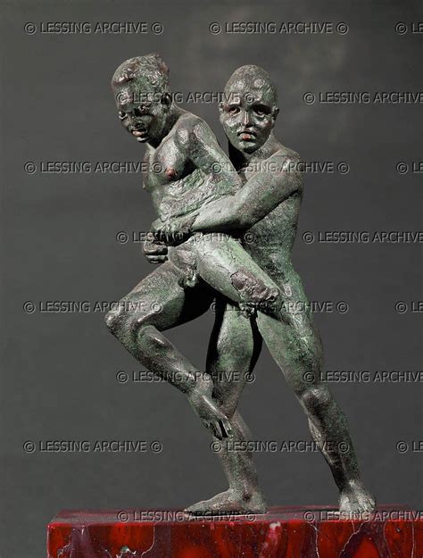 Two Wrestlers Bronze Statuettes 2nd Bce From Alexandria Egypt